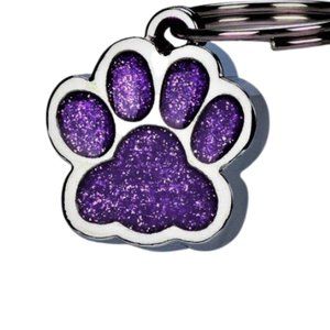 Purple Glitter Fashion Accessory Paw Print Pet Tag